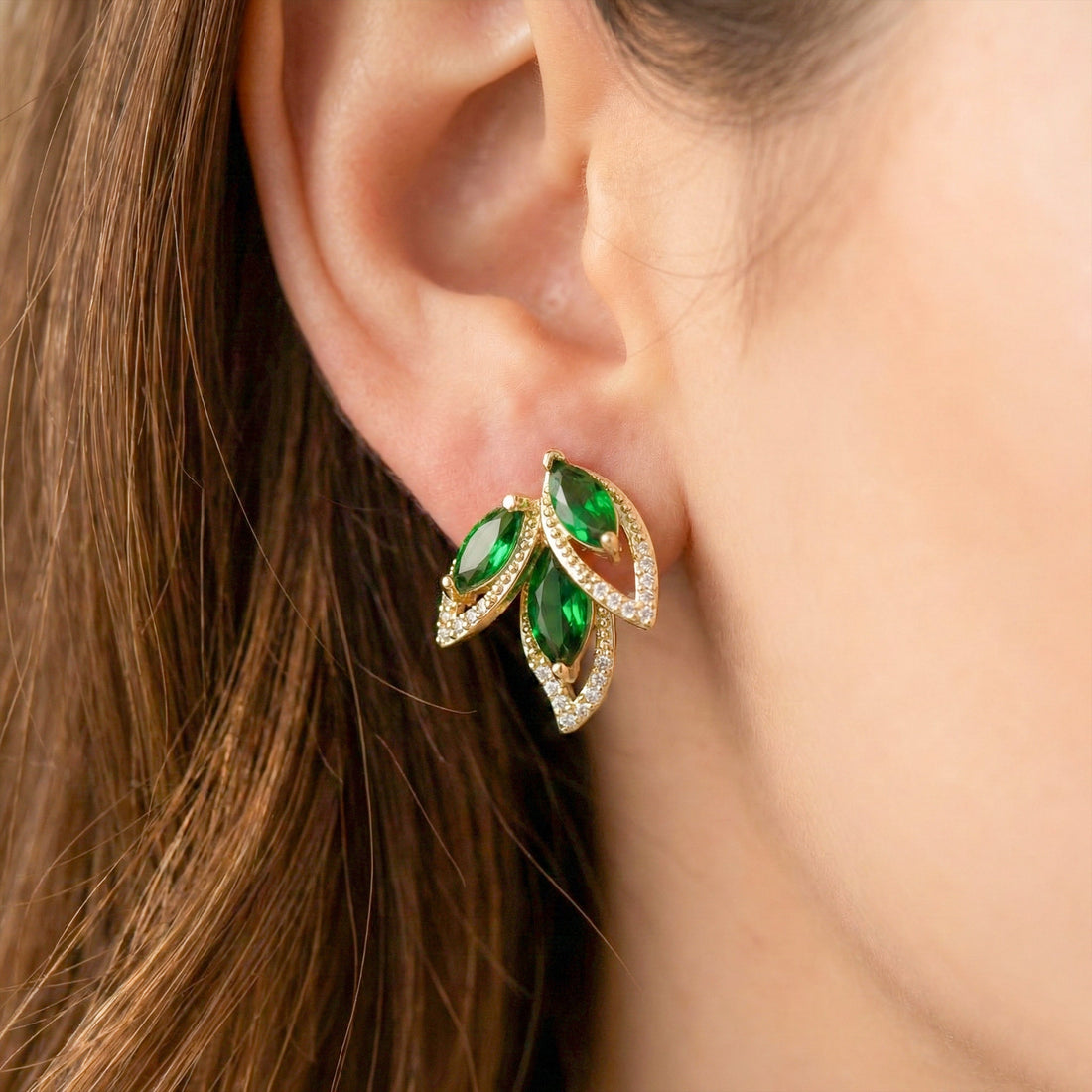 Luxury Emerald Leaf Drop Earrings