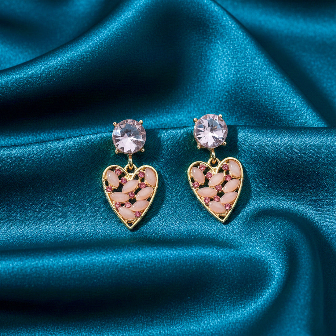 Rosé Crystal Heart Earrings