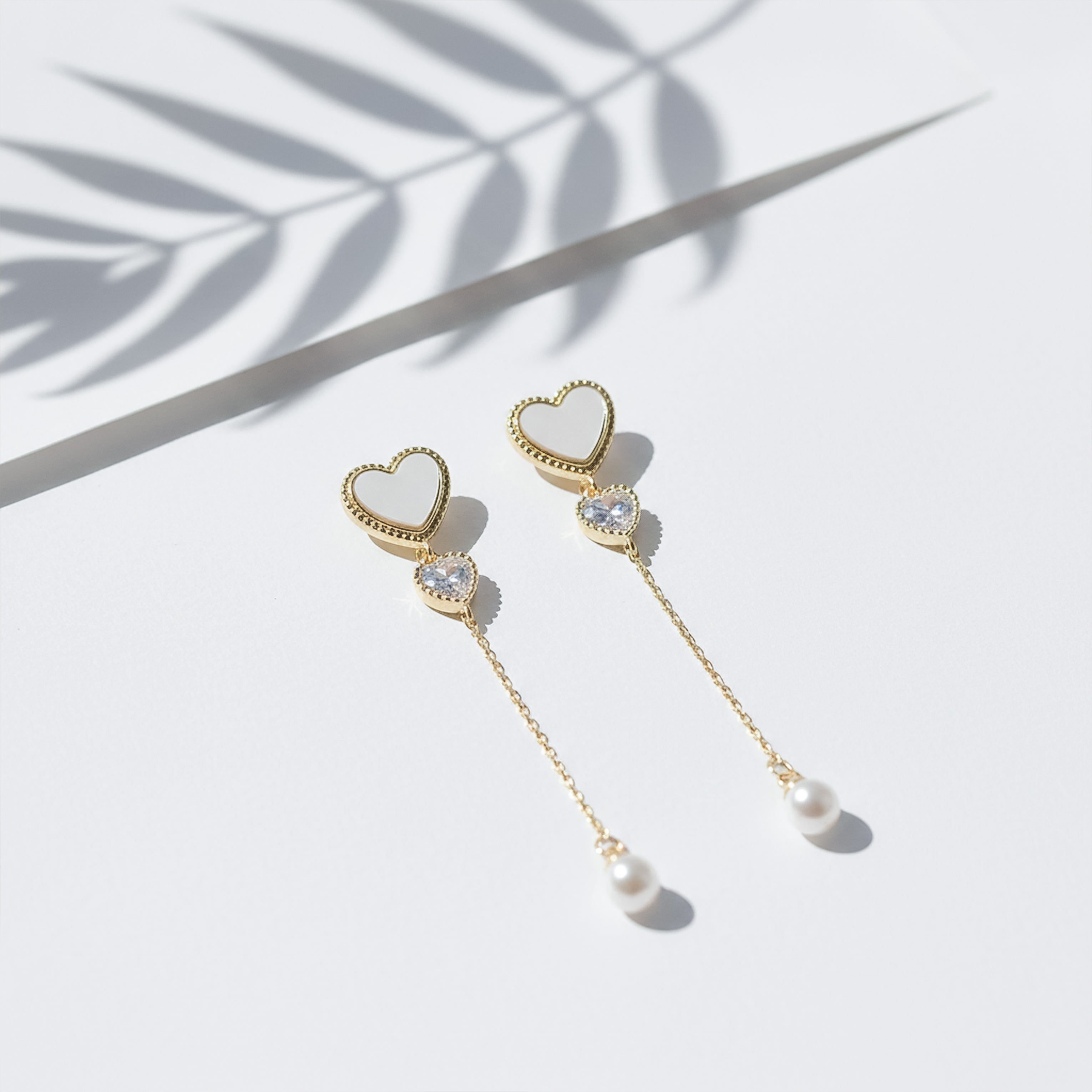 Ivory Luxe Heart Pearl Drop Earrings