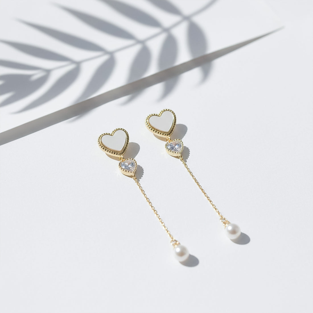 Ivory Luxe Heart Pearl Drop Earrings