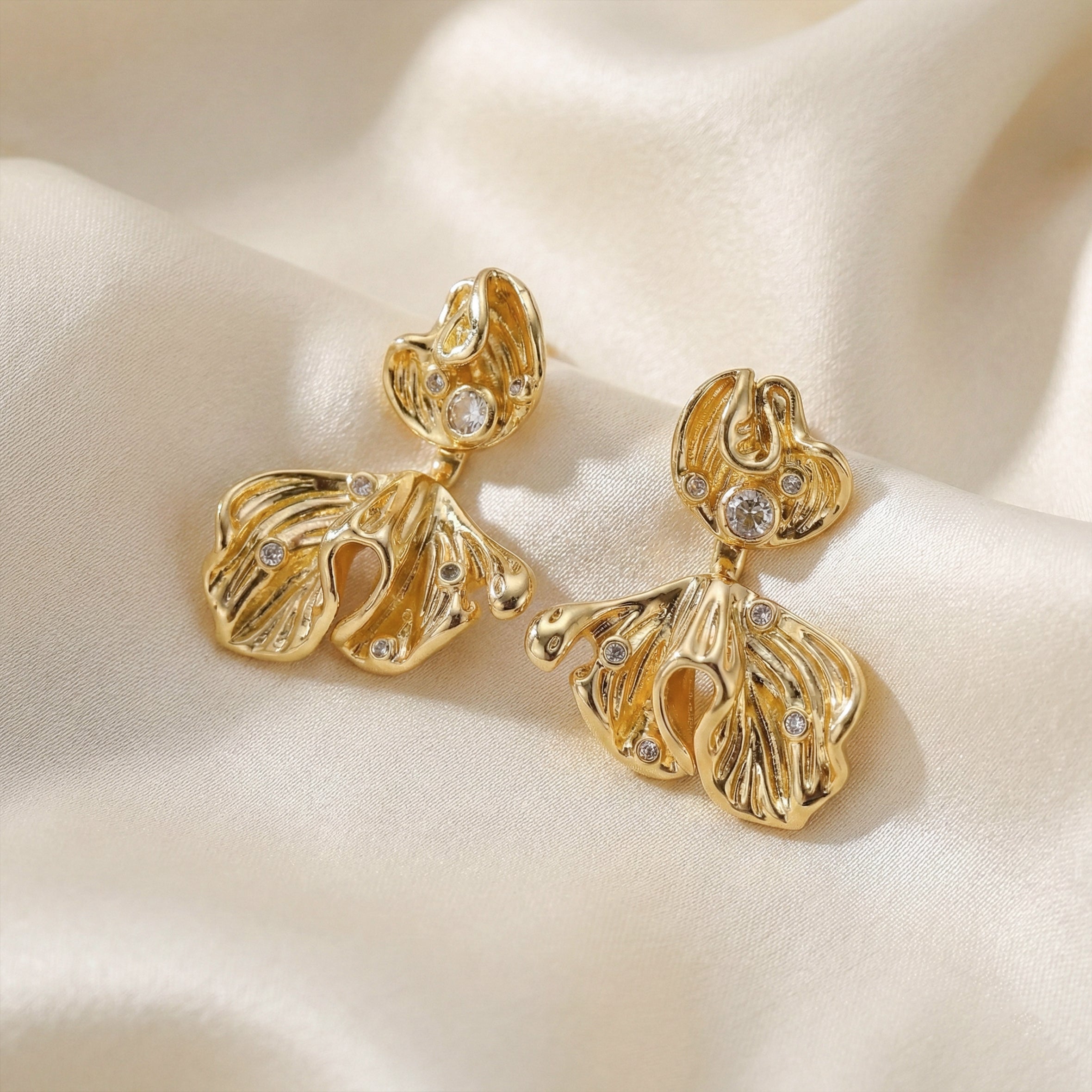 Elite Golden Petal Pearl Earrings