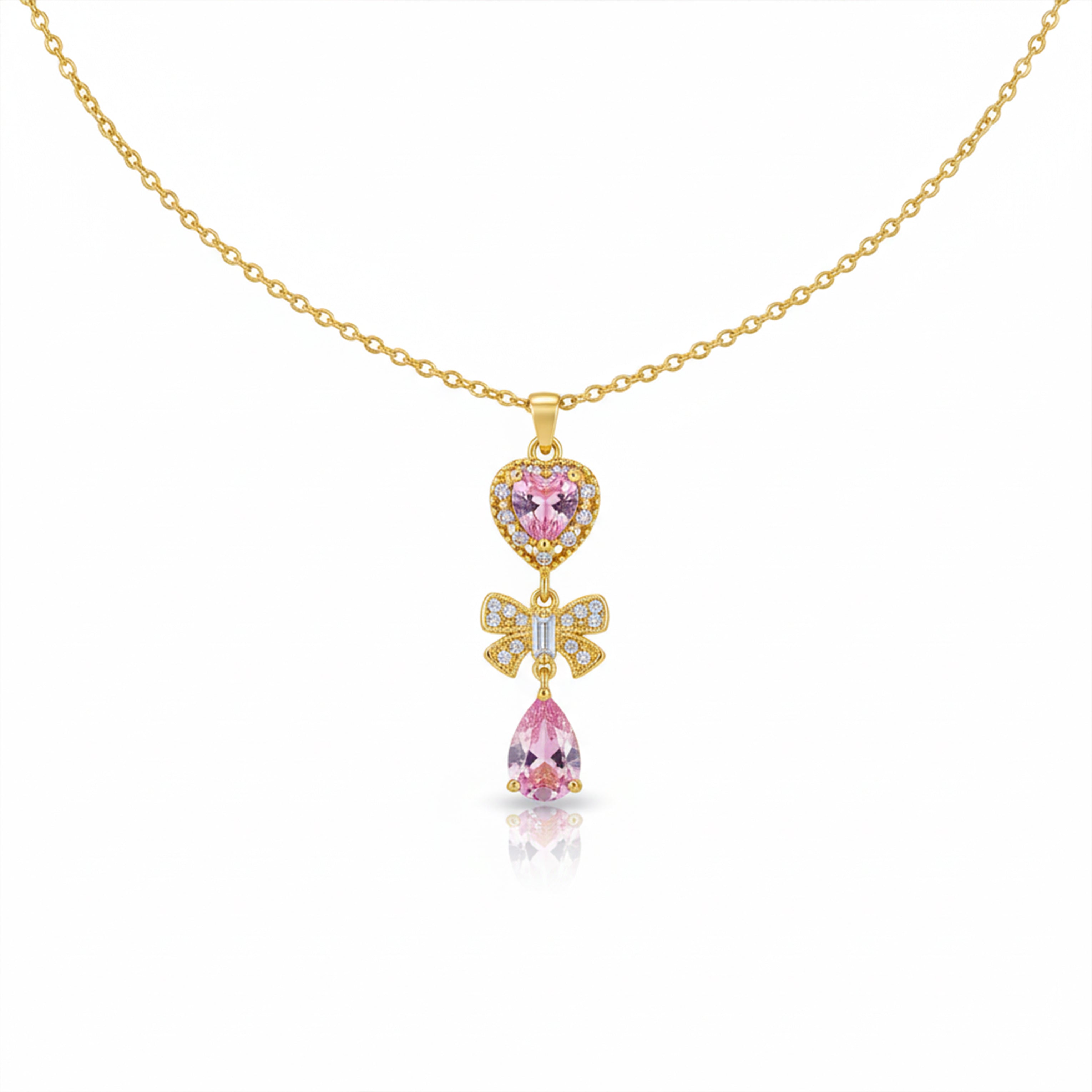 Delicate Heart & Bow Gold Necklace