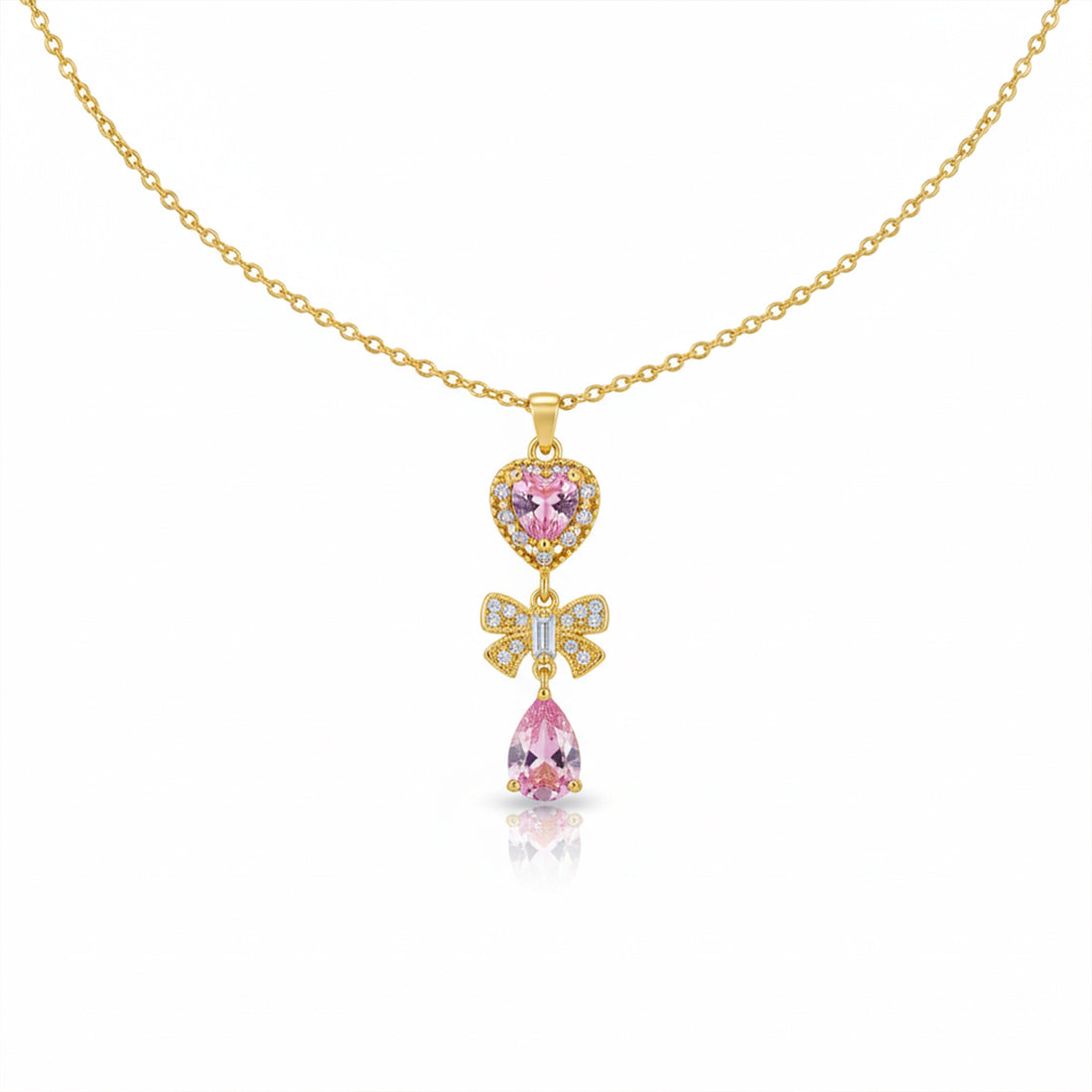 Delicate Heart & Bow Gold Necklace