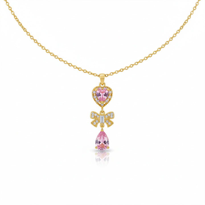 Delicate Heart & Bow Gold Necklace