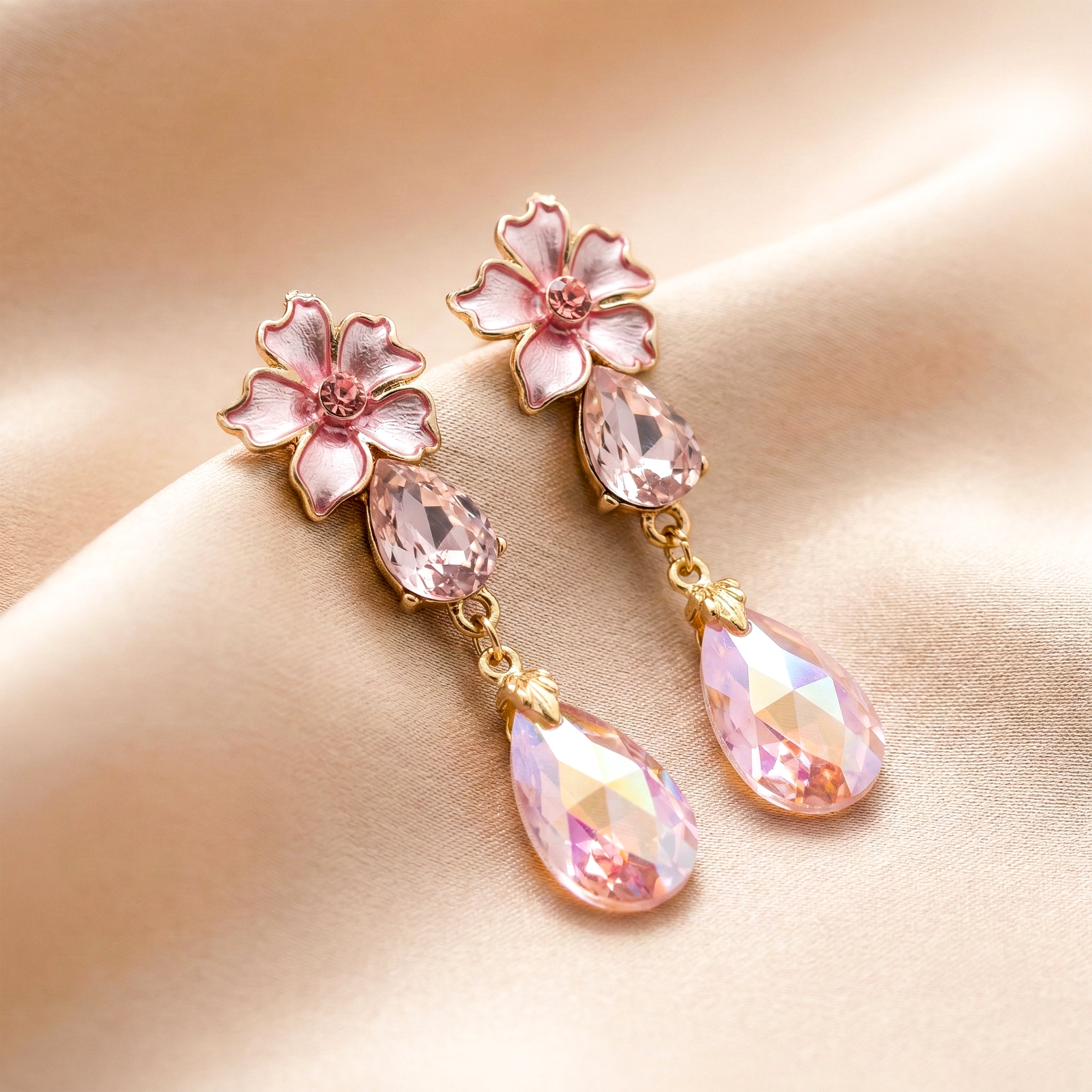 Blush Bloom Crystal Drop Earrings