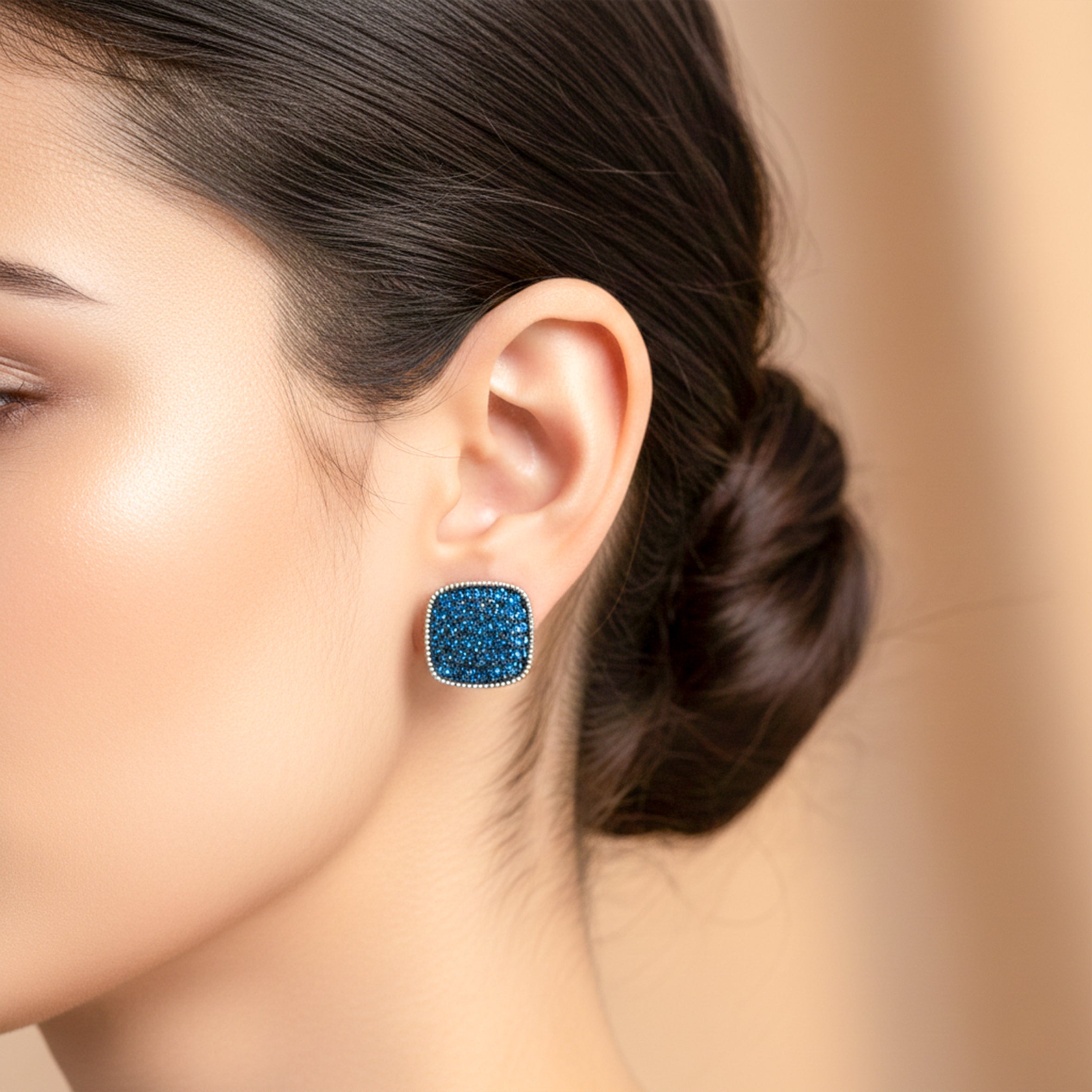 Midnight Blue Square Studs Earrings