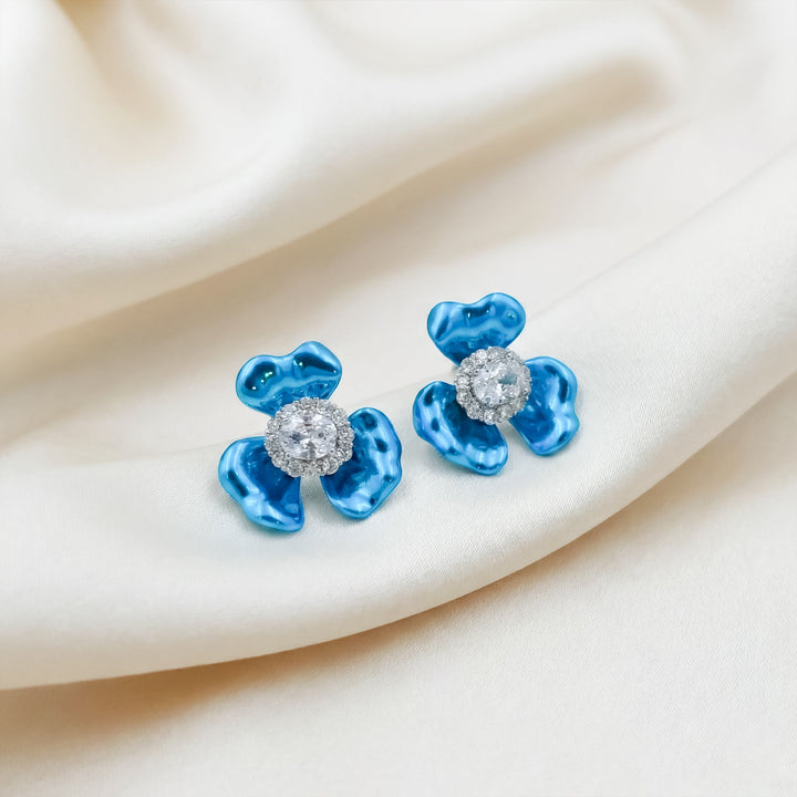 Elite Blue Crystal Bloom Earrings