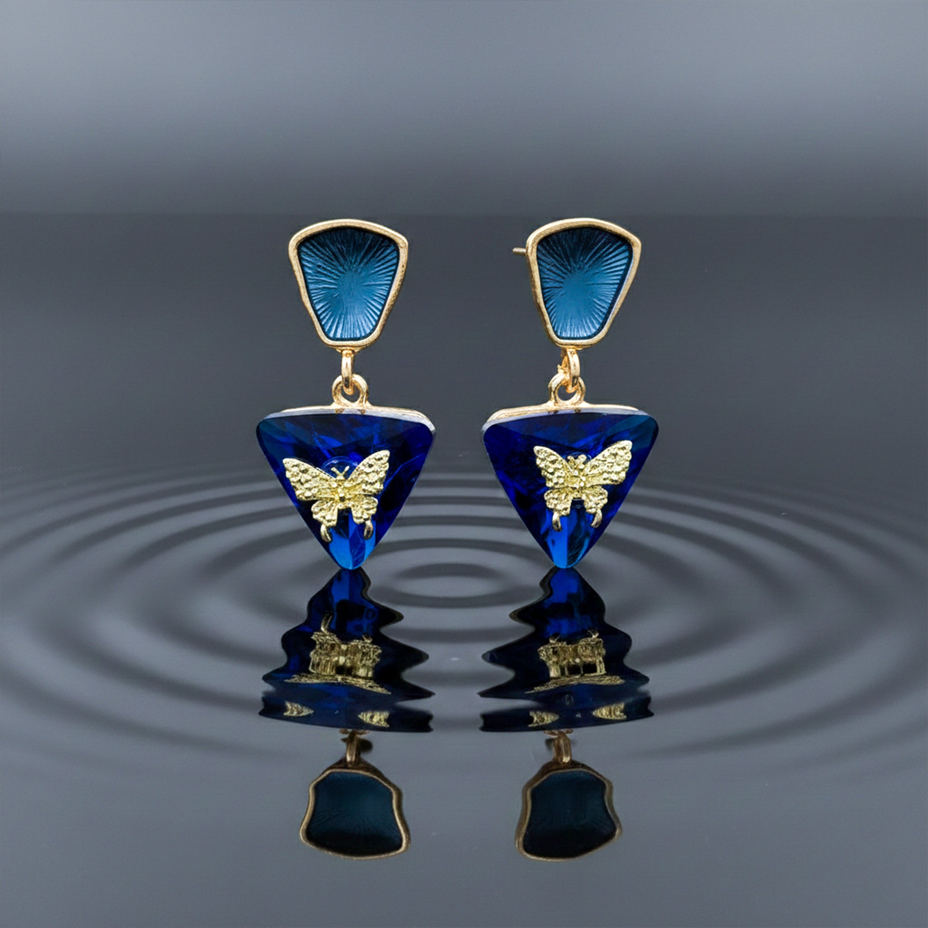 Butterfly Charm Blue Drop Earrings