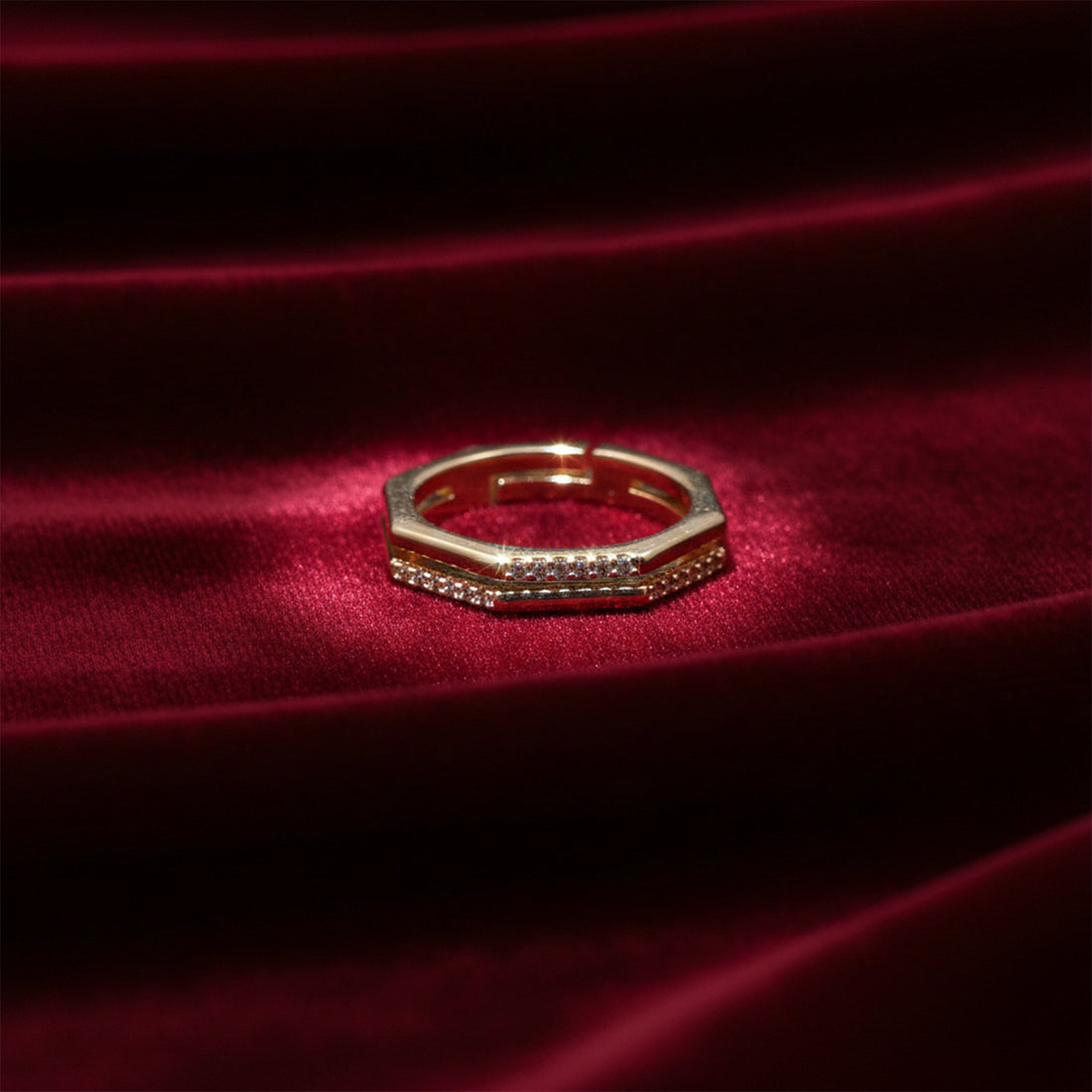 Hexagon Crystal Gold Ring
