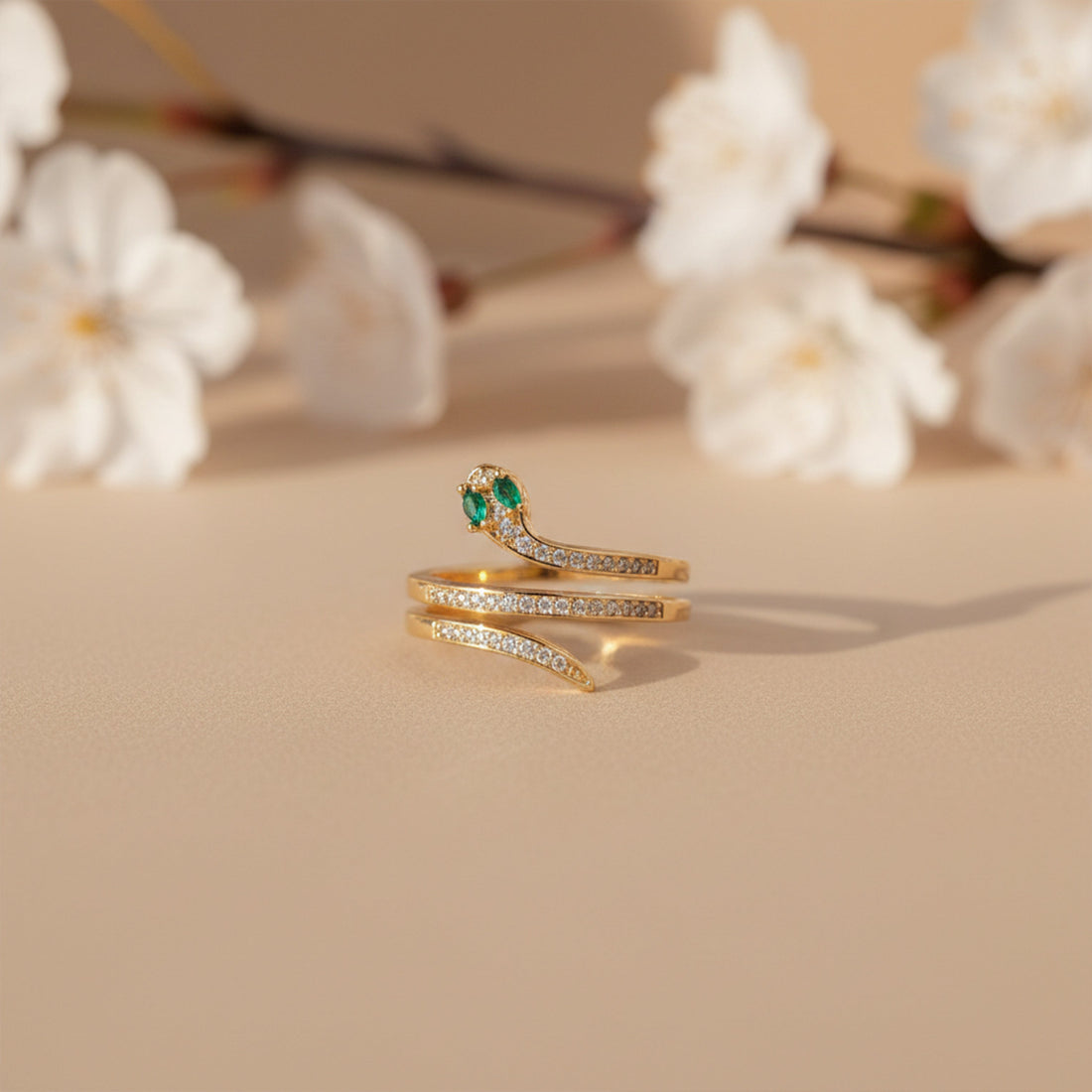 Emerald Diamond Snake Coil Ring