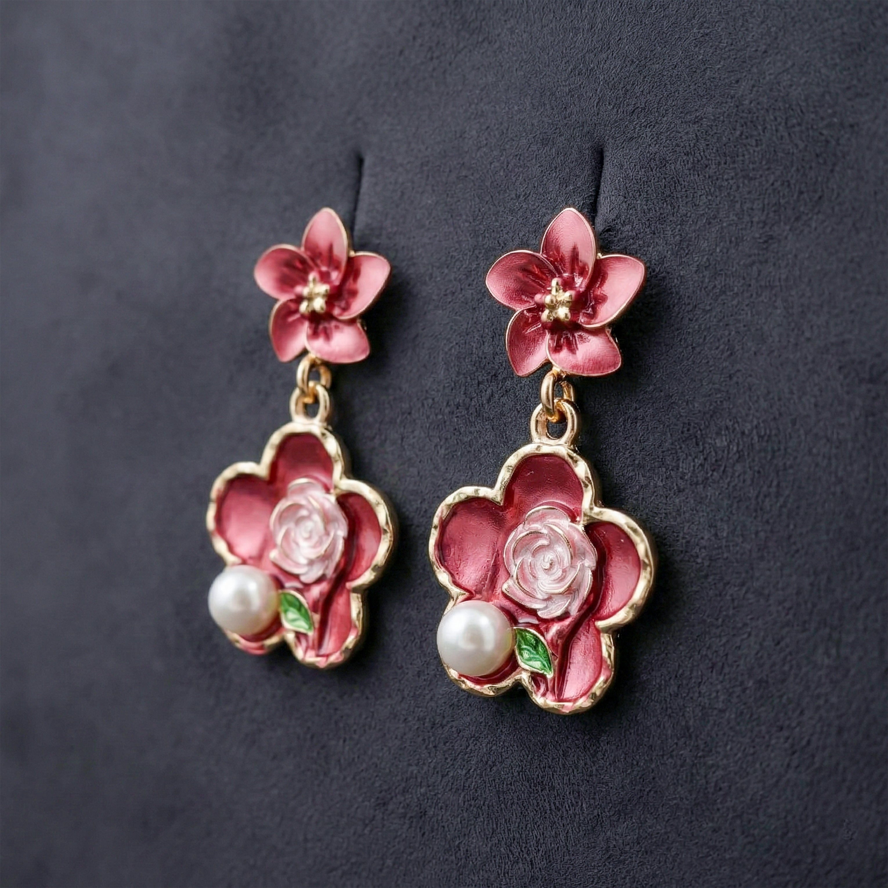 Rose Charm Pearl Drops Earrings