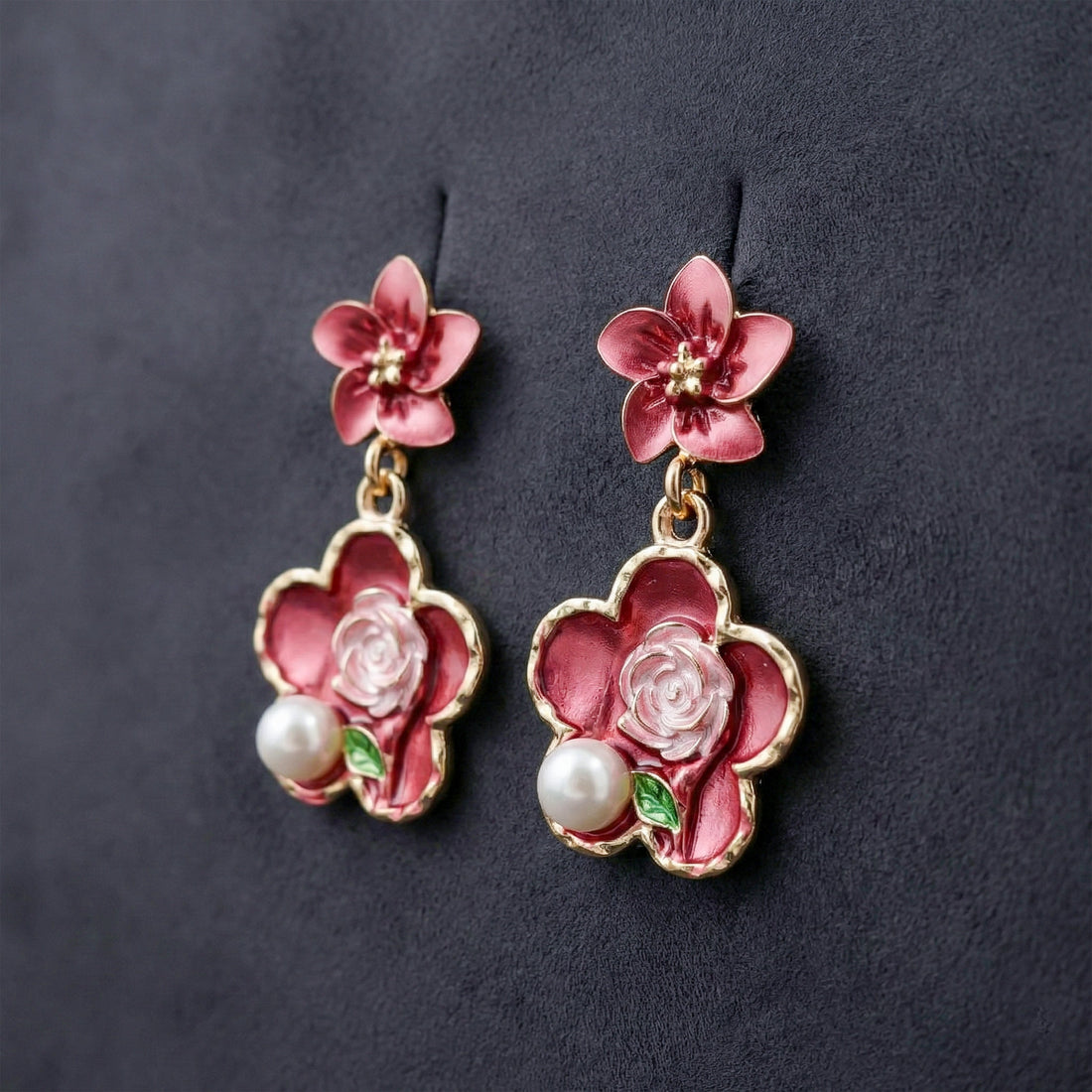 Rose Charm Pearl Drops Earrings
