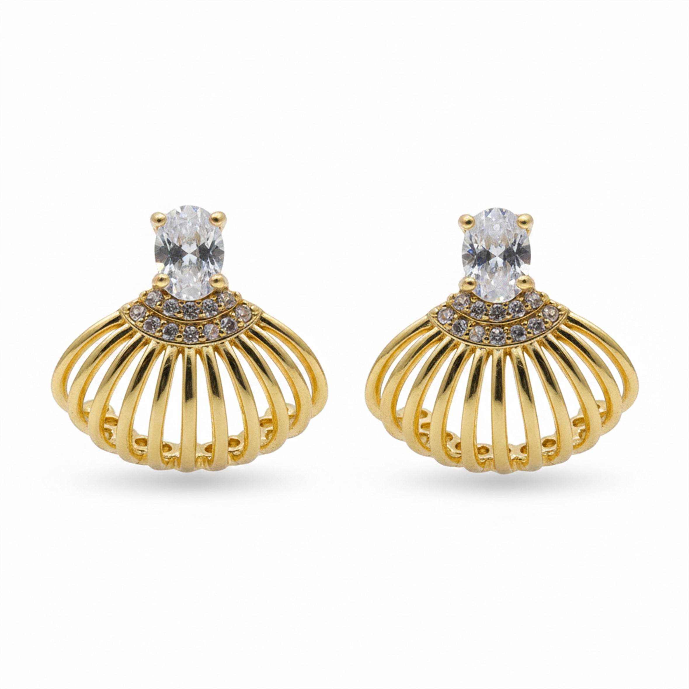 Shell Crystal Gold Stud Earrings