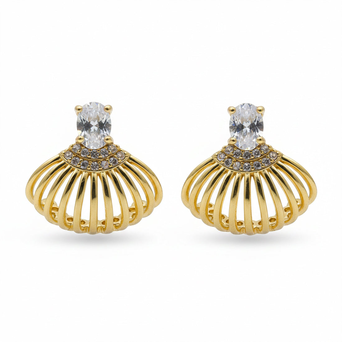 Shell Crystal Gold Stud Earrings