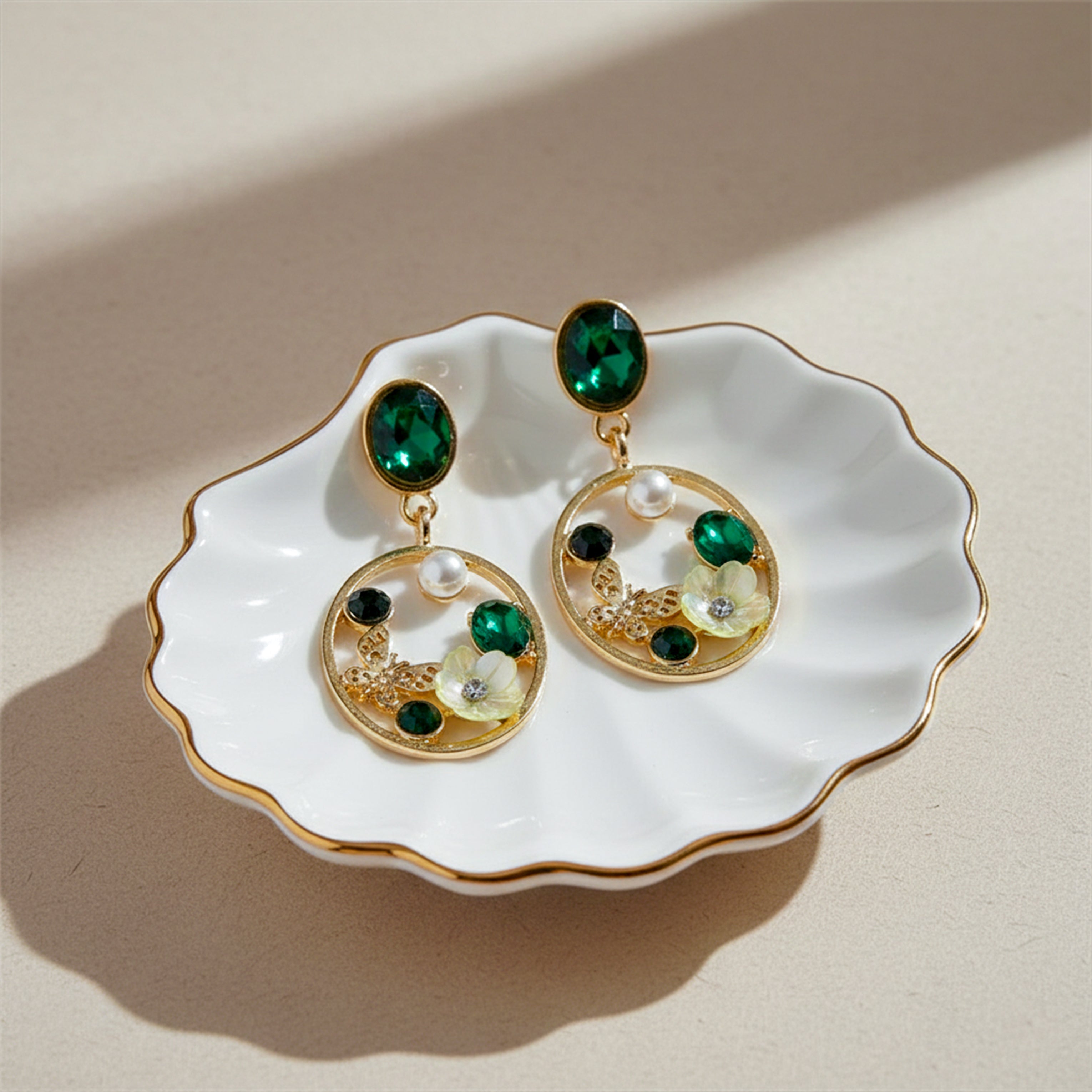 Royal Green Floral Earrings