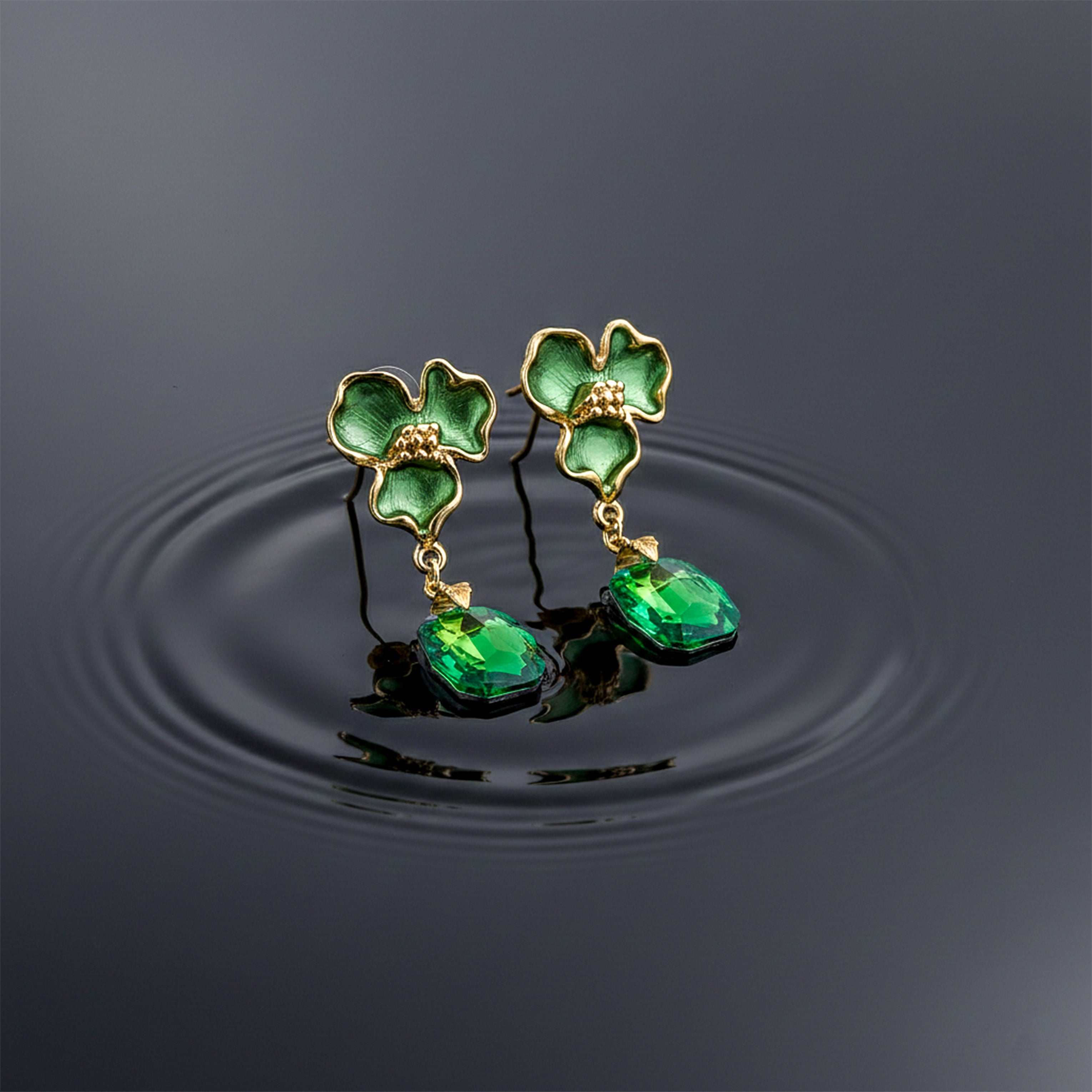Green Bloom Crystal Earrings