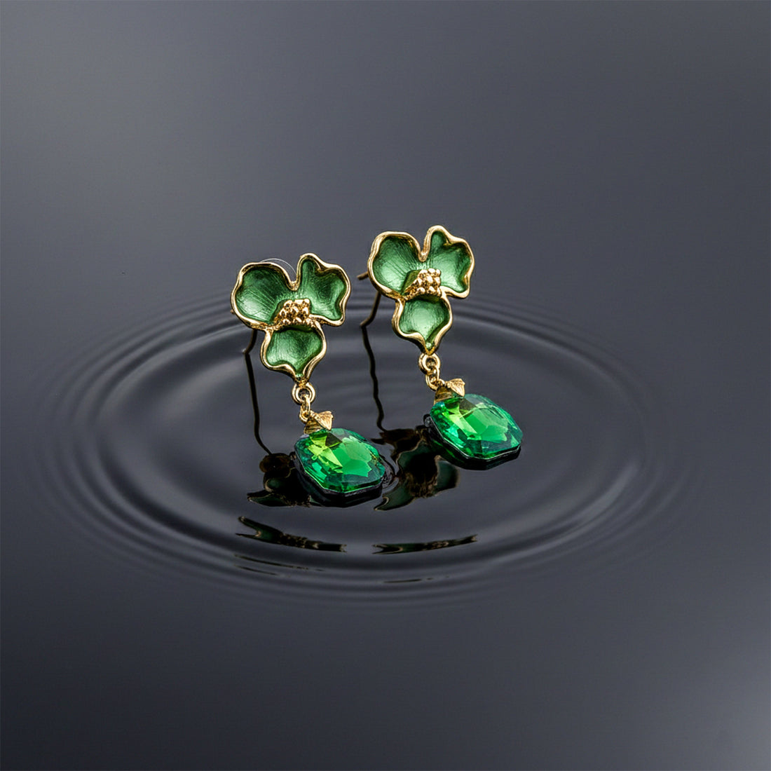 Green Bloom Crystal Earrings