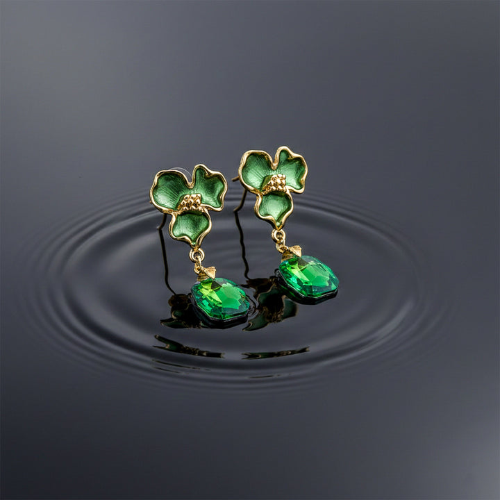 Green Bloom Crystal Earrings