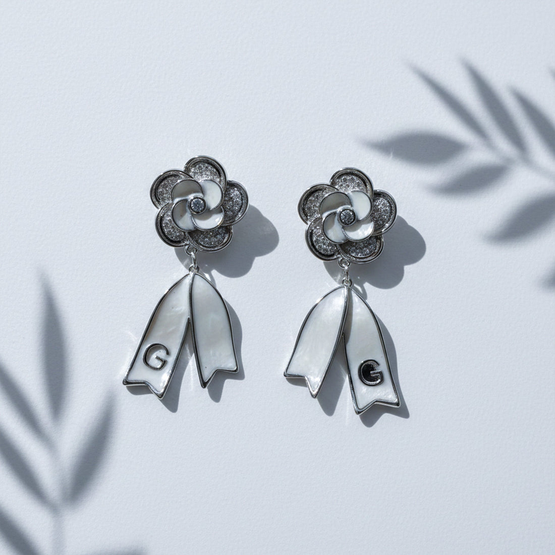 Camellia Flower Pearl Dangle Earrings