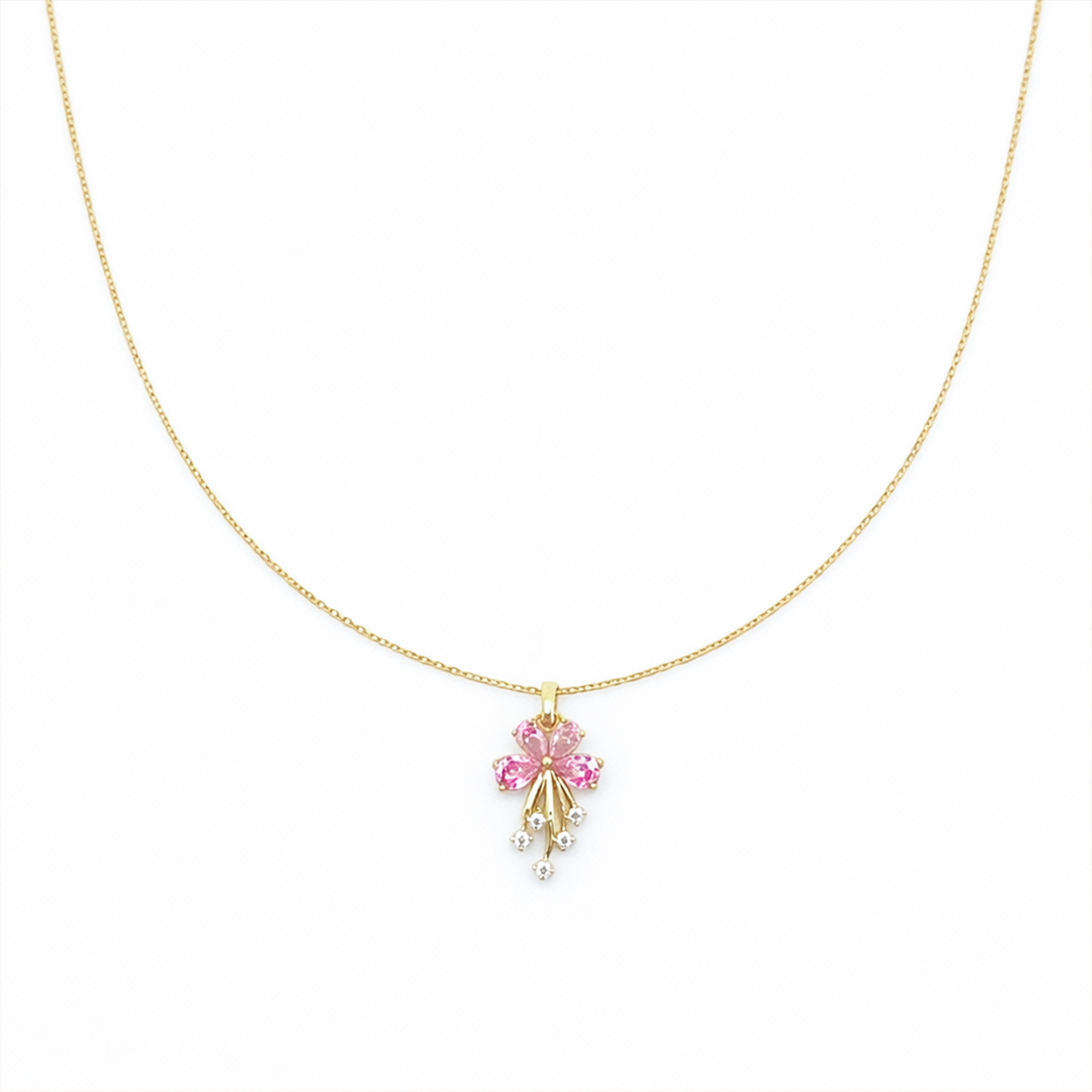 Dainty Pink Flower Gold Necklace
