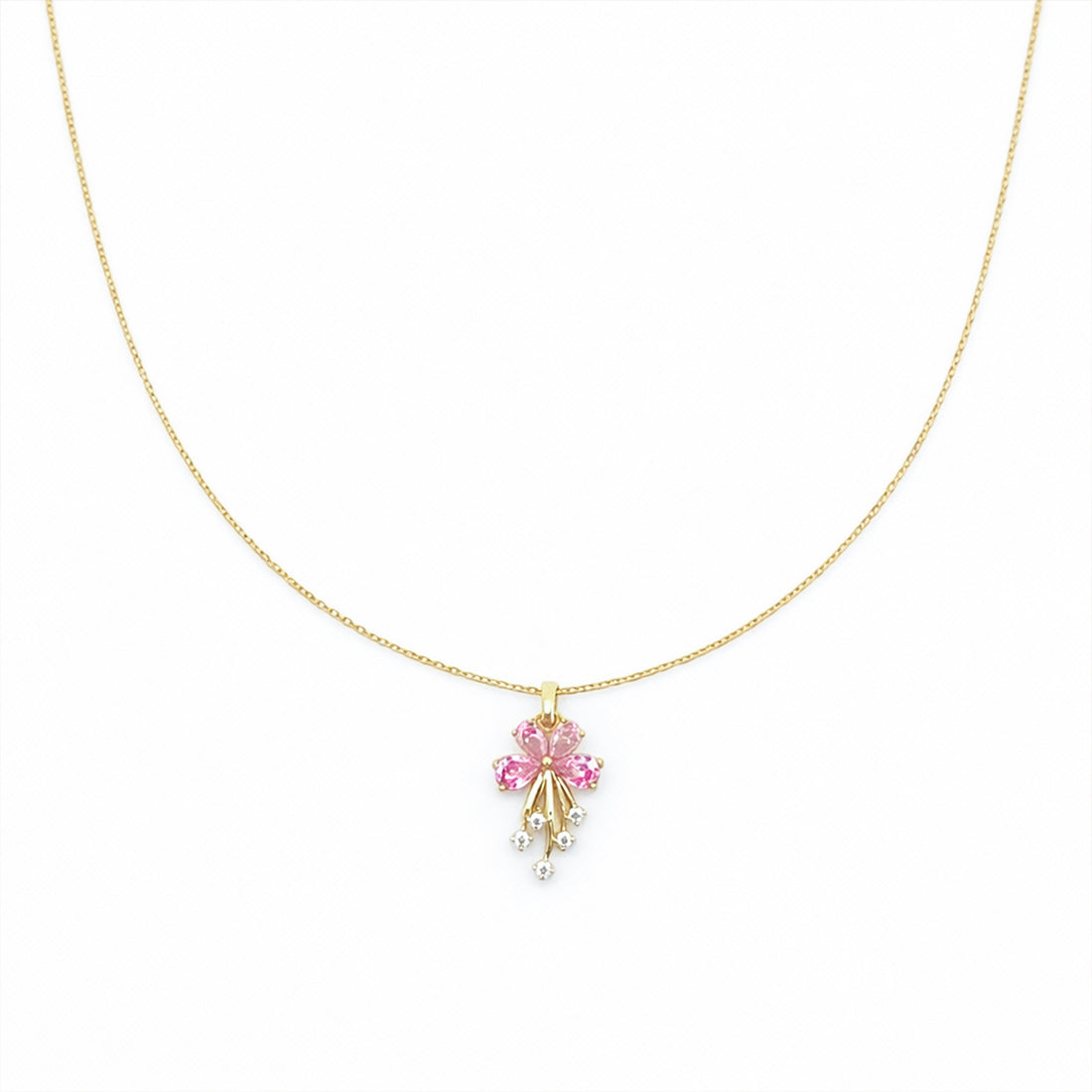 Dainty Pink Flower Gold Necklace