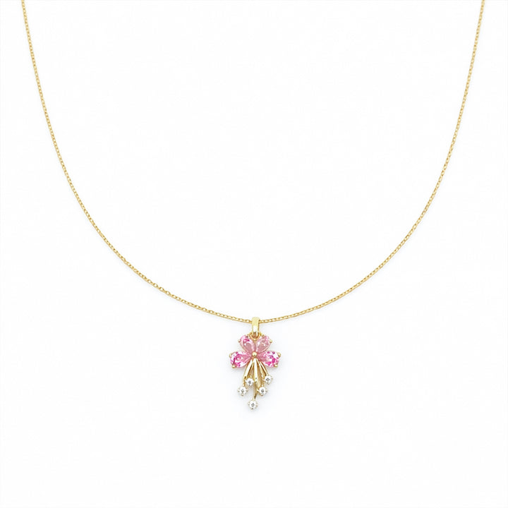 Dainty Pink Flower Gold Necklace