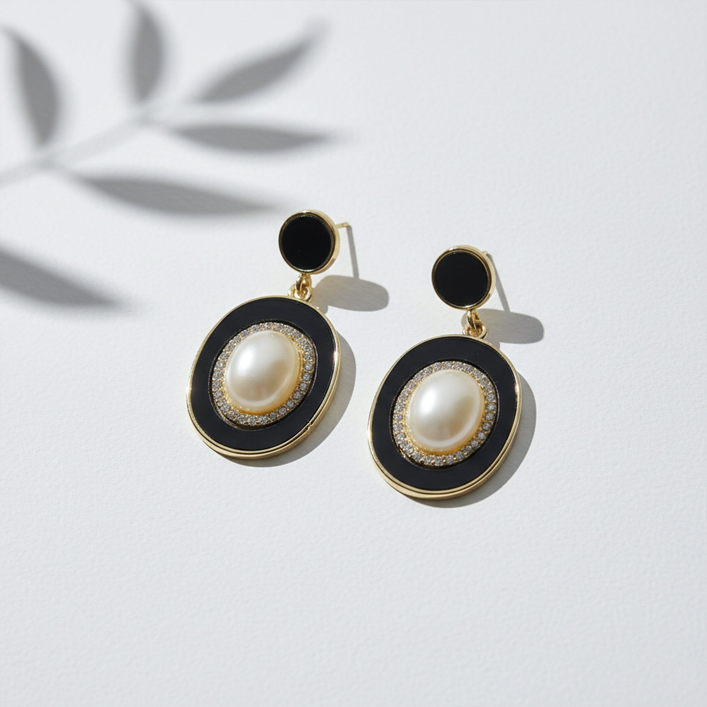 Royal Noir Pearl Halo Drop Earrings
