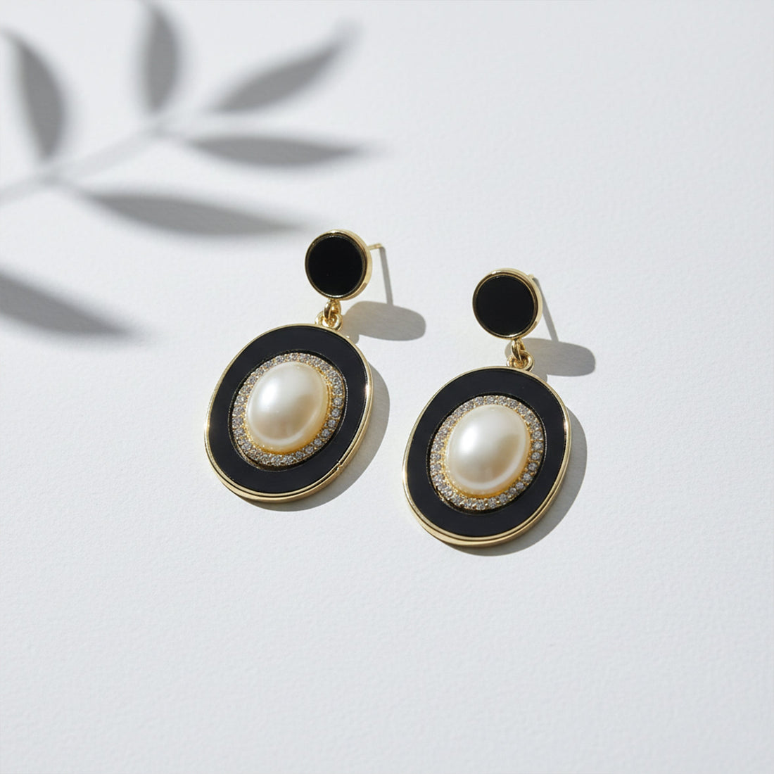 Royal Noir Pearl Halo Drop Earrings
