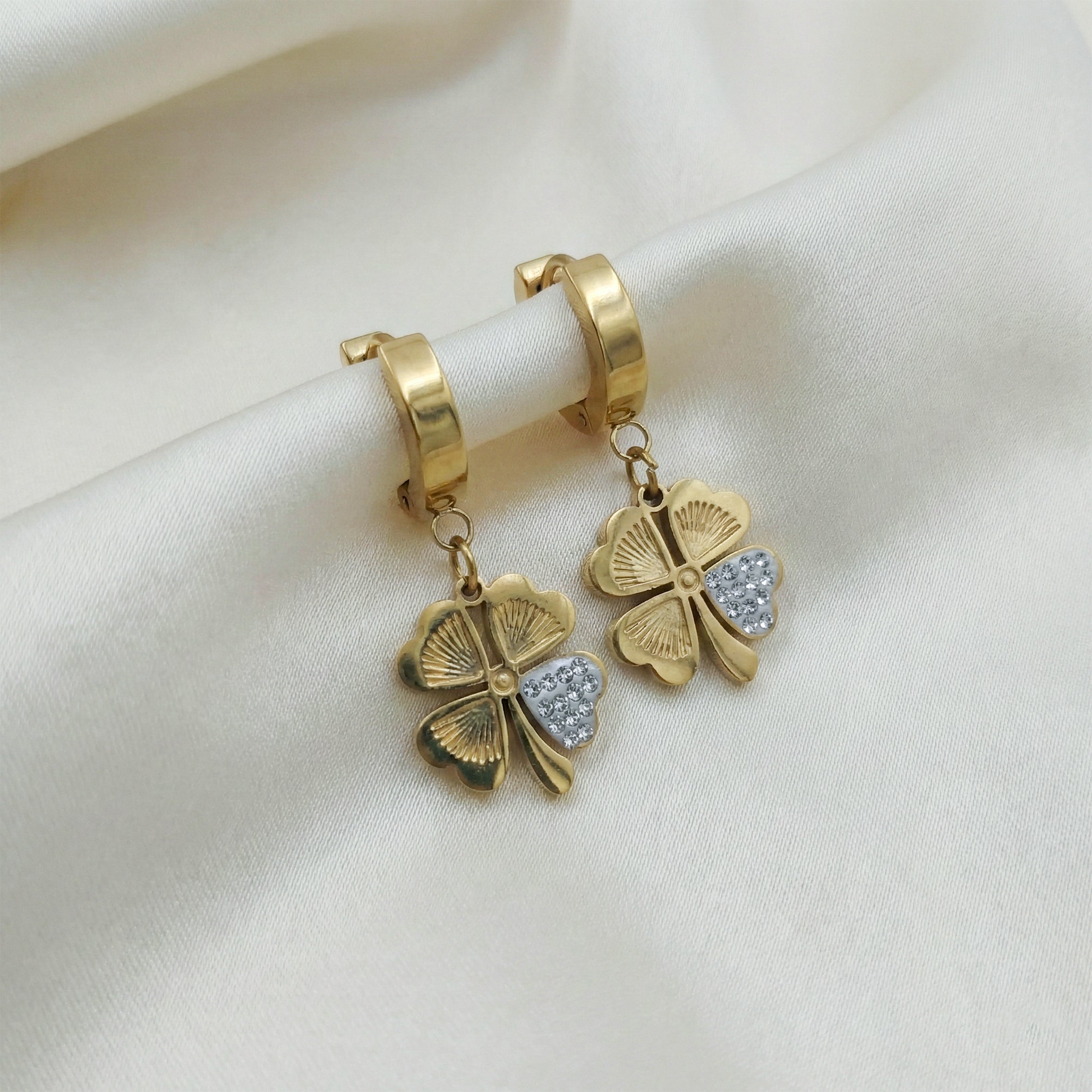 Luck Clover Gold Drop Earrings