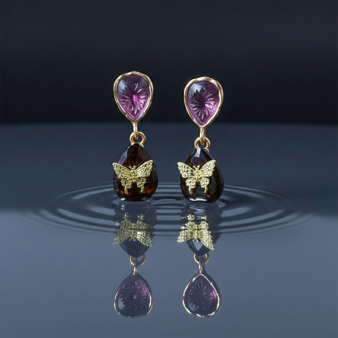 Butterfly Gemstone Drop Earrings