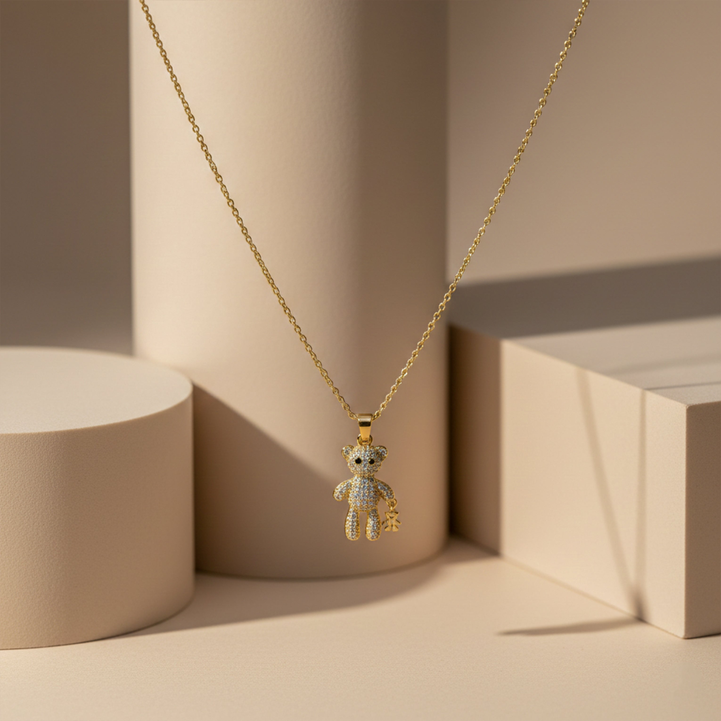Diamond Teddy Bear Pendant Necklace