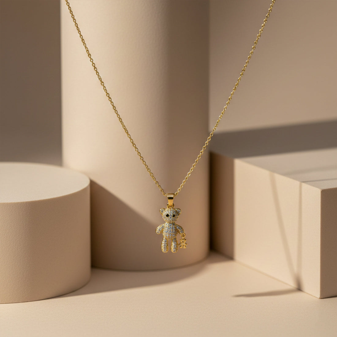 Diamond Teddy Bear Pendant Necklace
