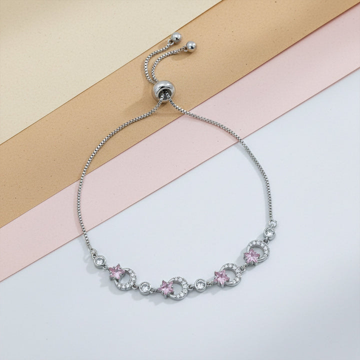 Starluxe Pink Crystal Halo Silver Bracelet