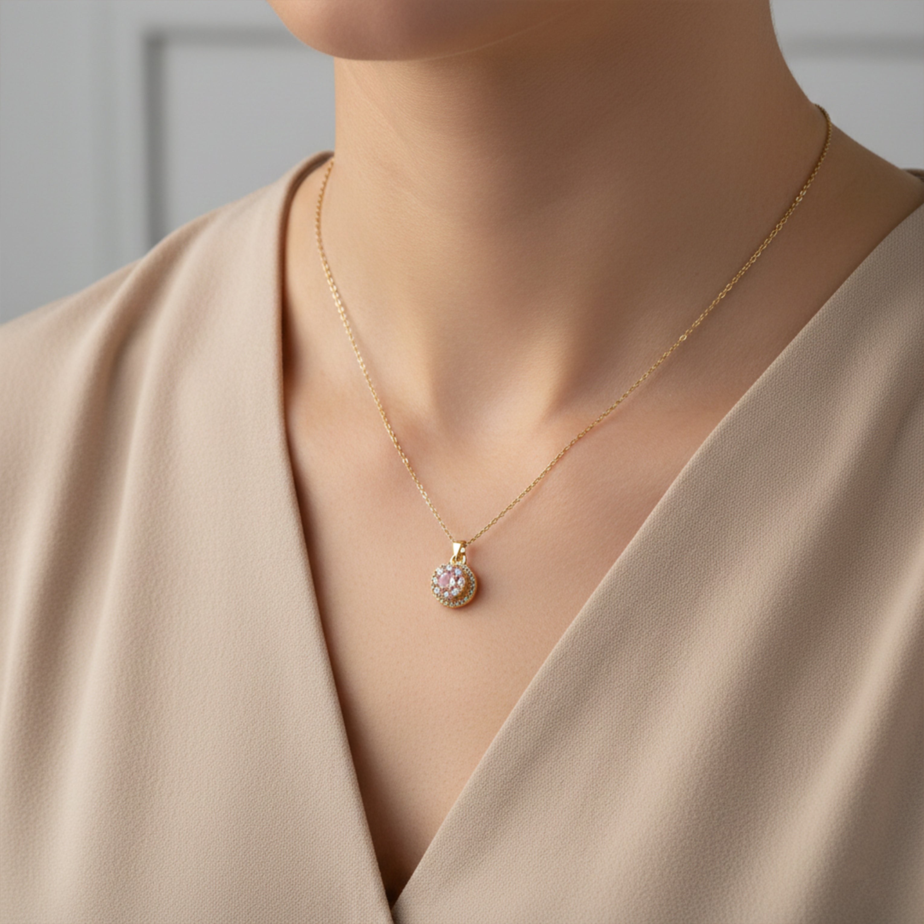 Elegant Pink Blossom Gold Necklace
