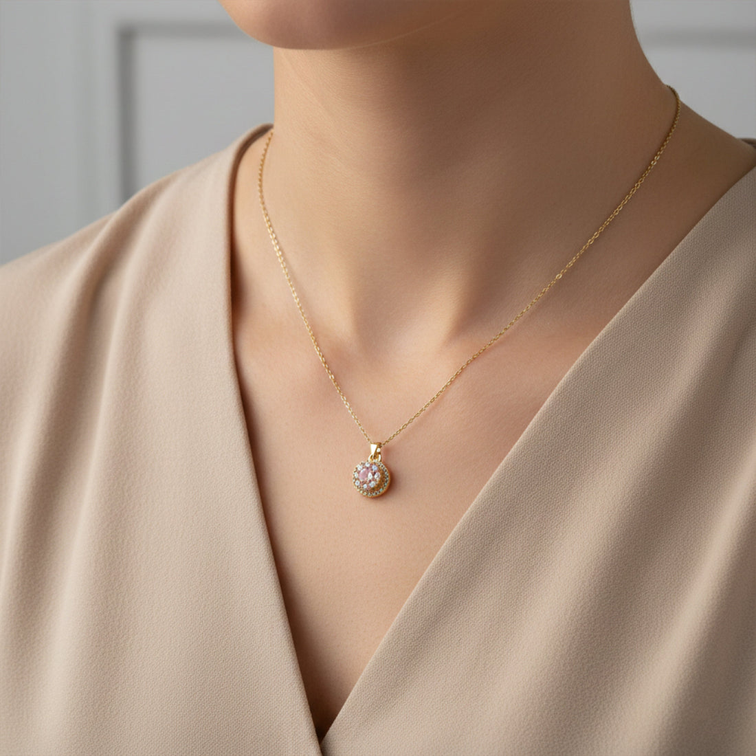 Elegant Pink Blossom Gold Necklace