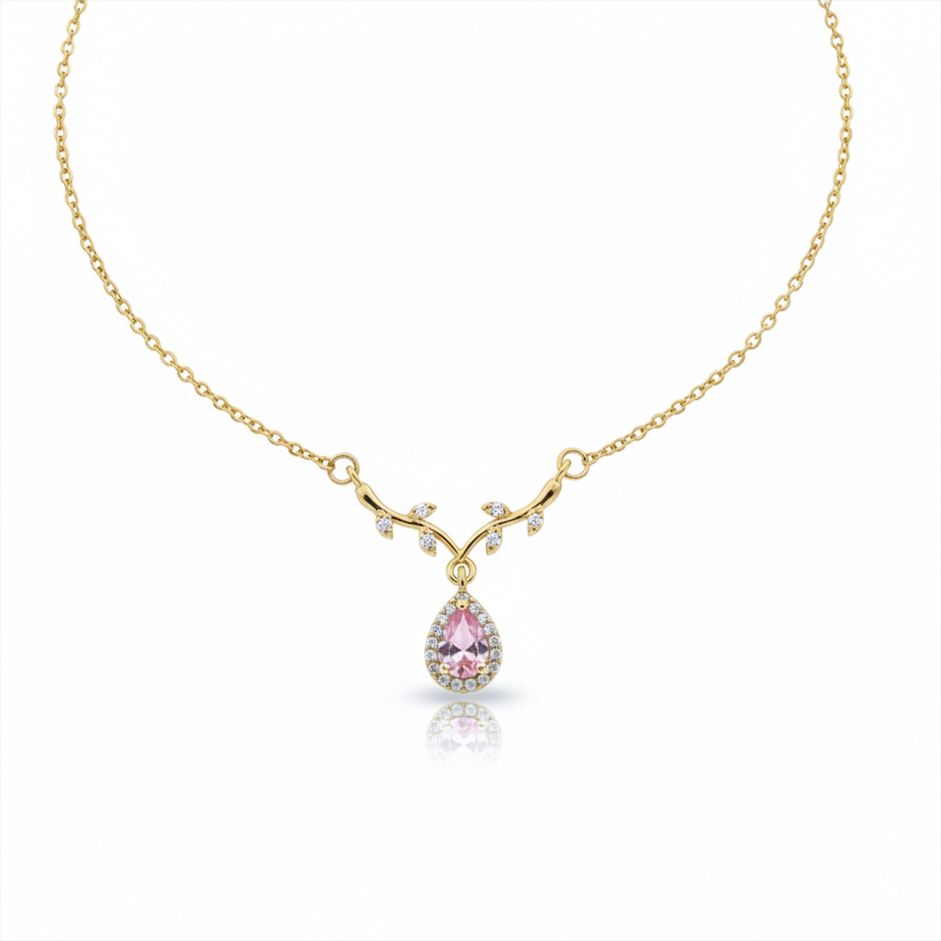 Rose Crystal Teardrop Gold Necklace