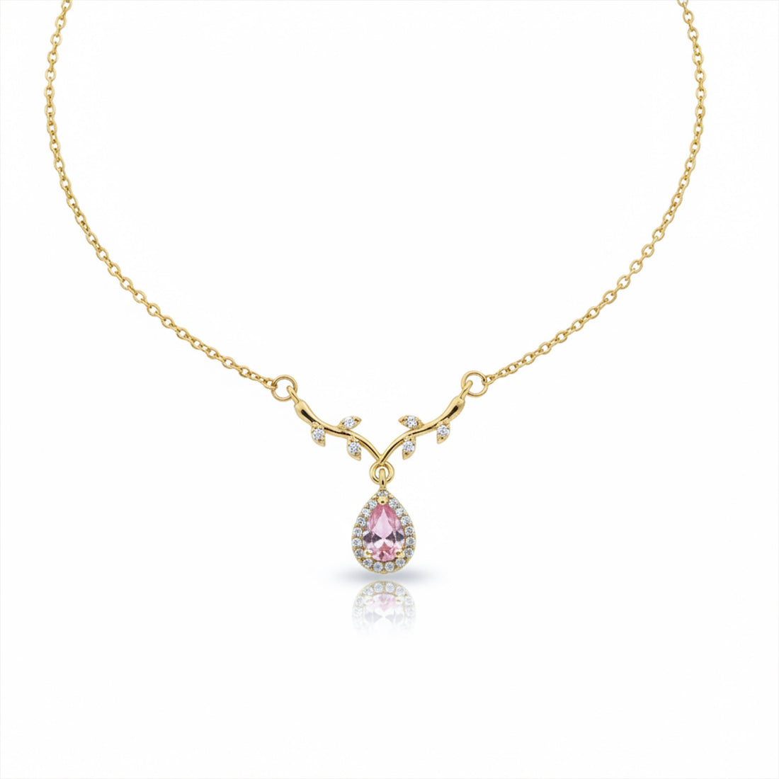 Rose Crystal Teardrop Gold Necklace