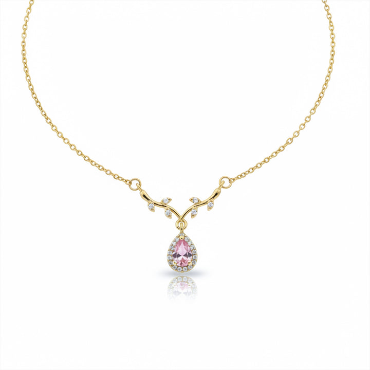 Rose Crystal Teardrop Gold Necklace