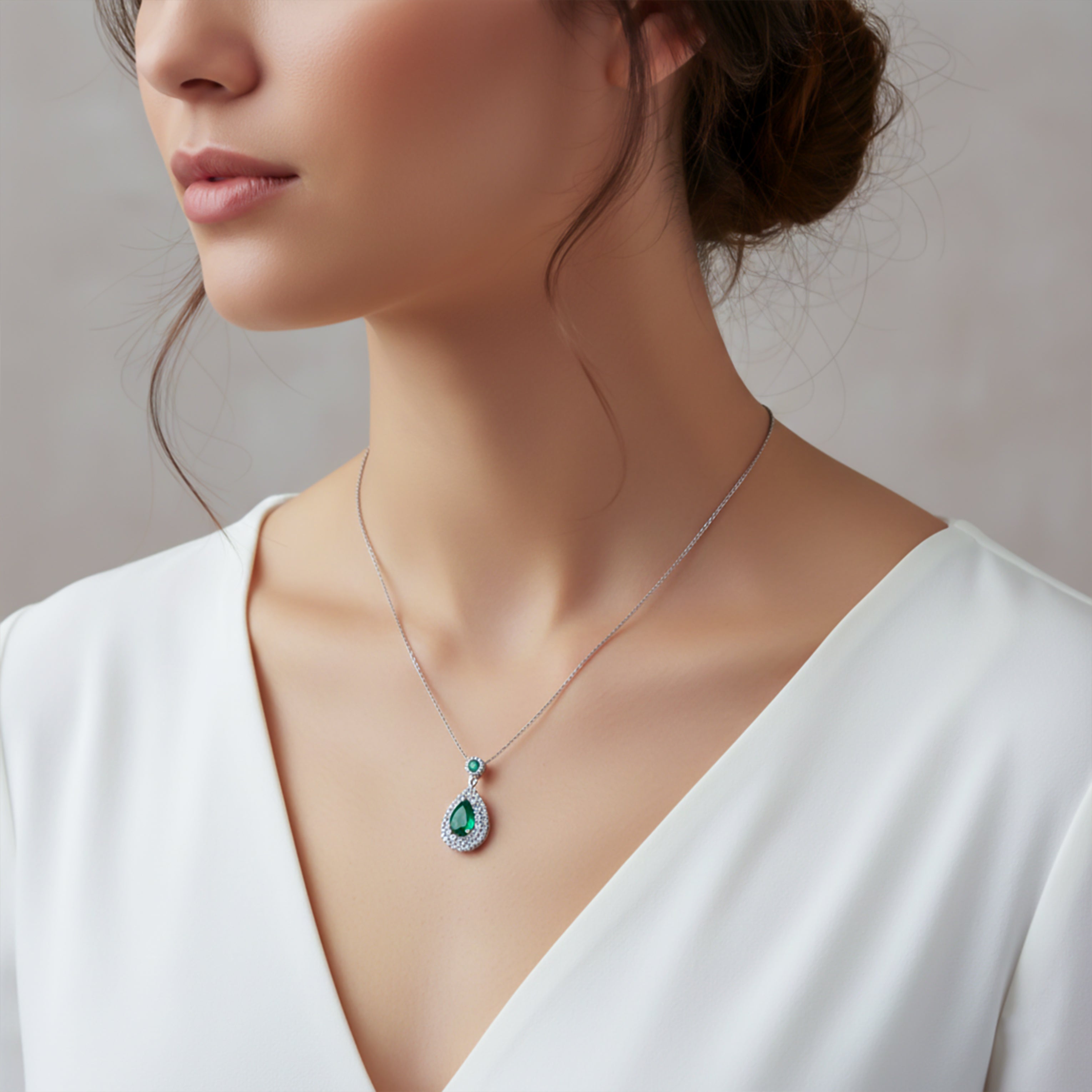 Elegant Green Emerald Teardrop Necklace