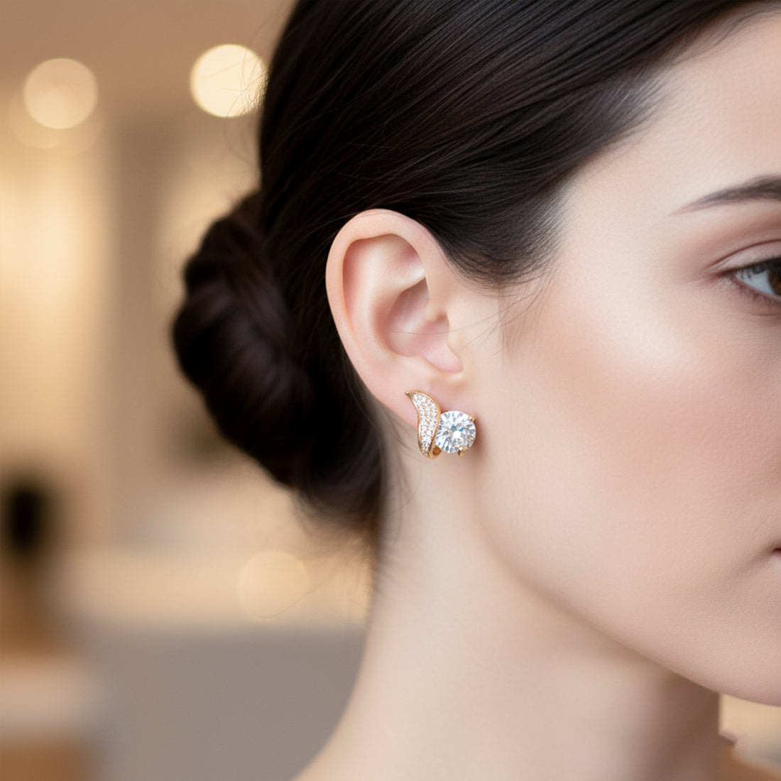 Crescent Diamond Glow Stud Earrings