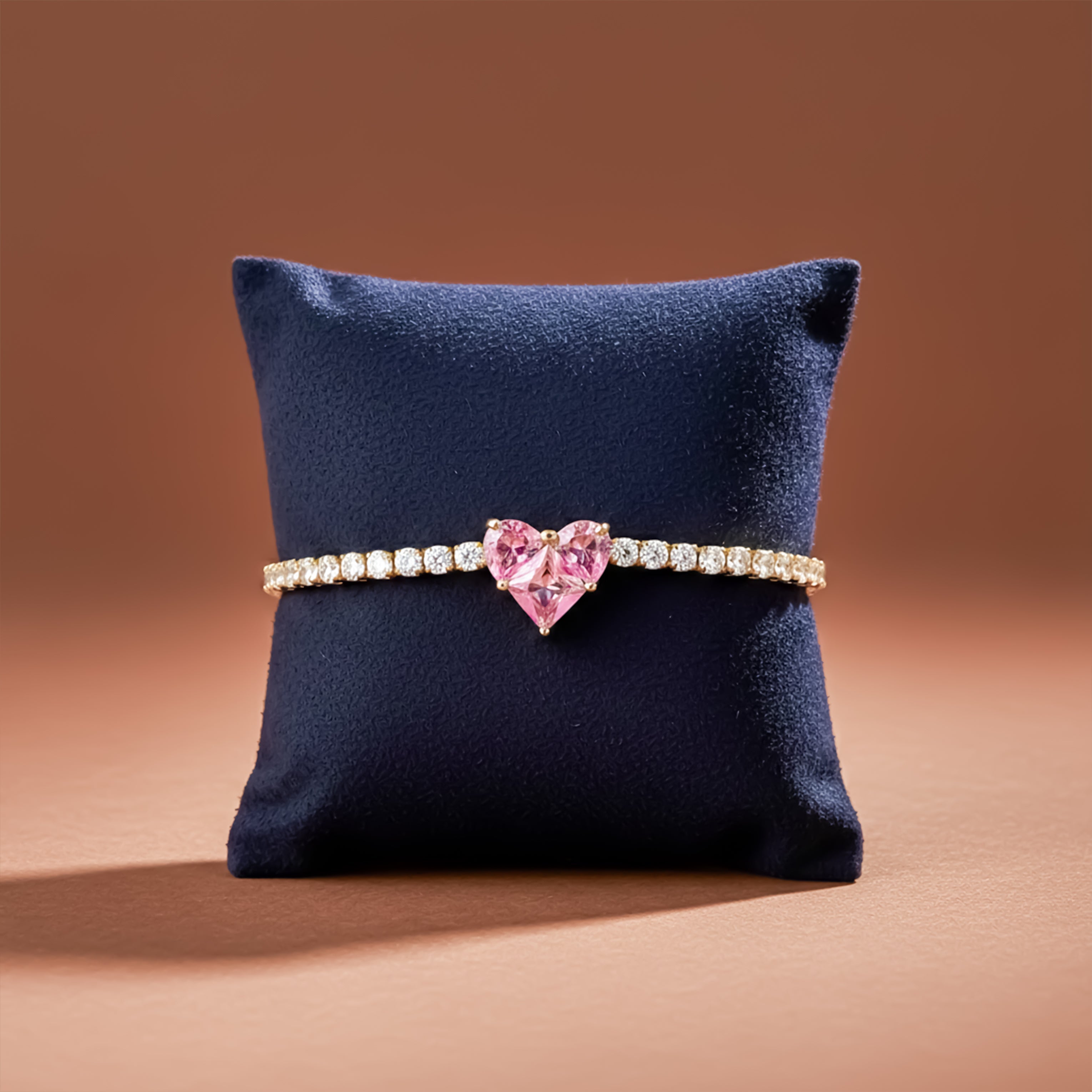 Pink Heart Diamond Tennis Bracelet