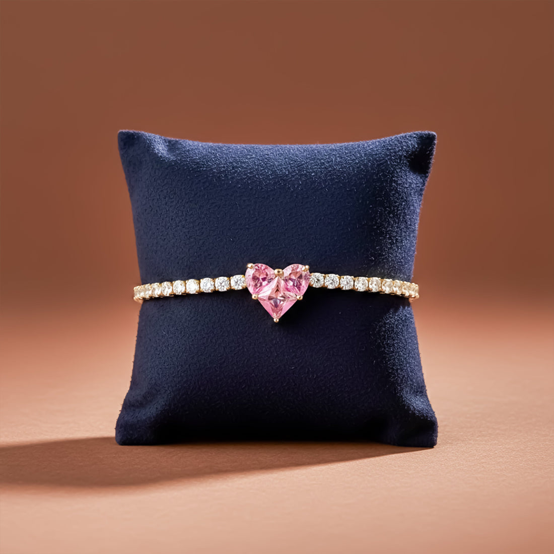 Pink Heart Diamond Tennis Bracelet