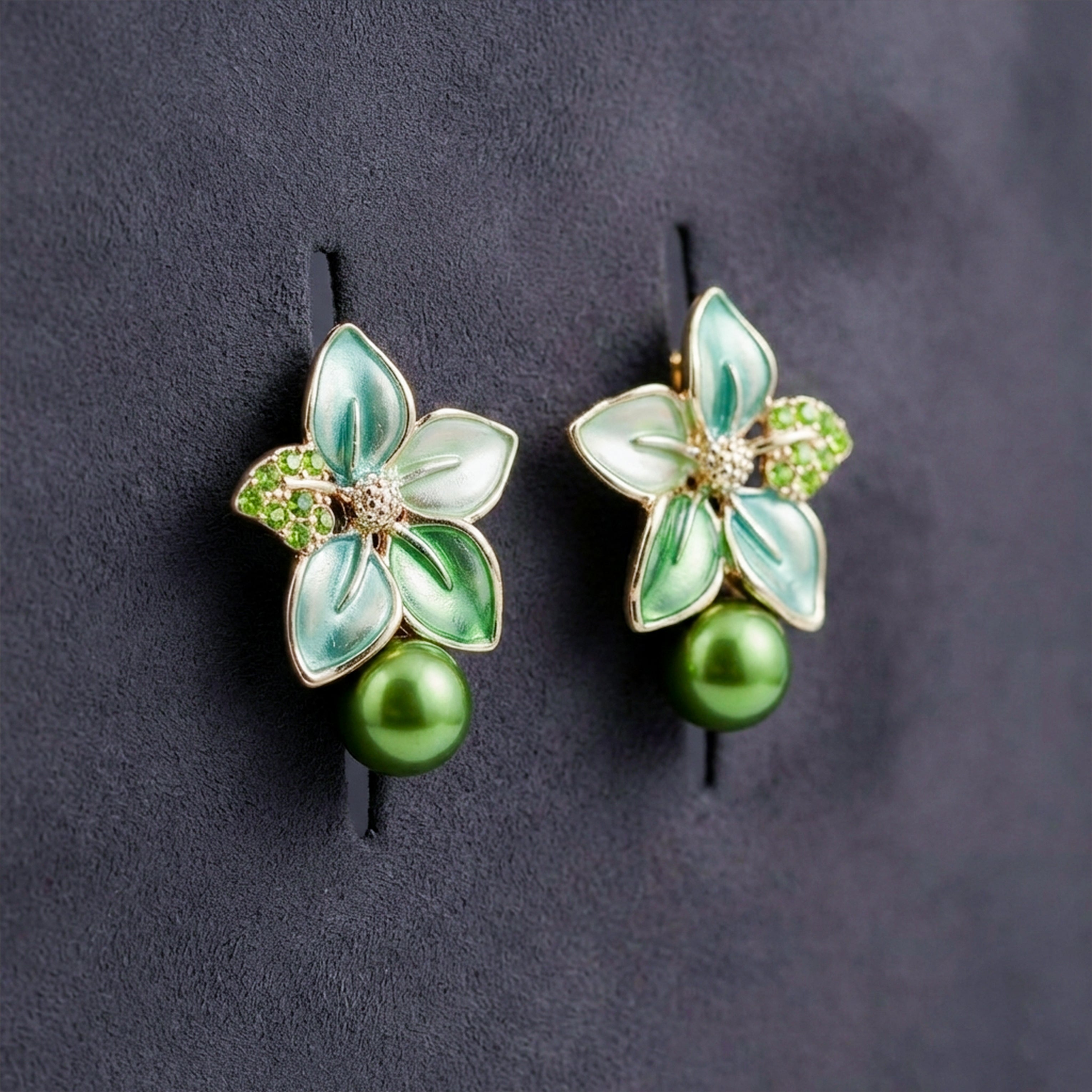 Celestial Green Petal Earrings