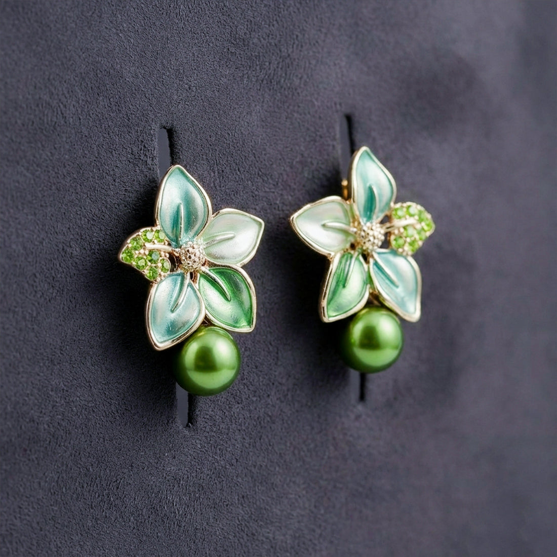 Celestial Green Petal Earrings