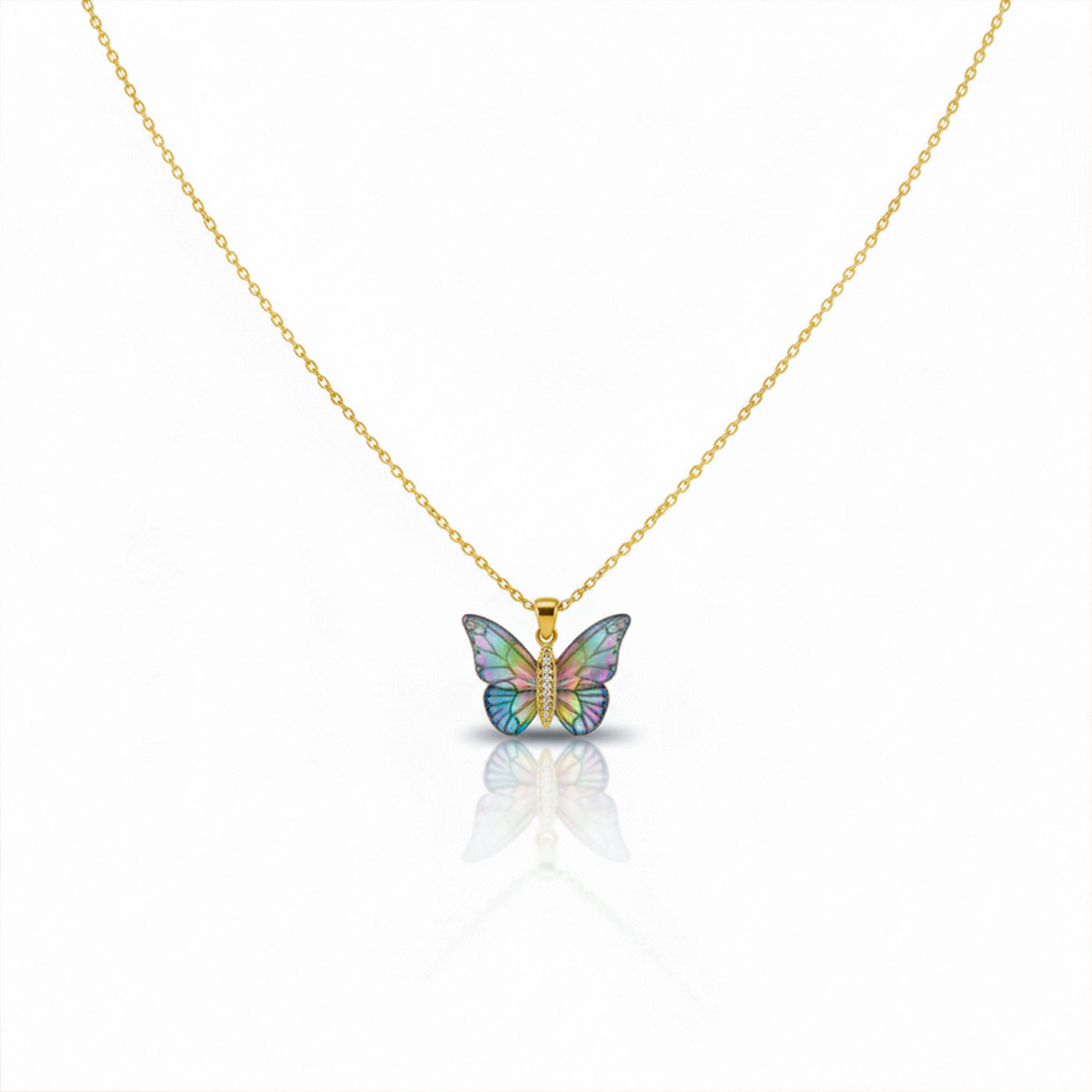 Iridesa Butterfly Gold Pendant Necklace