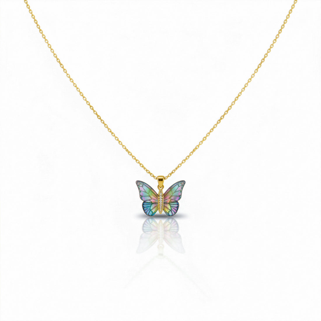 Iridesa Butterfly Gold Pendant Necklace