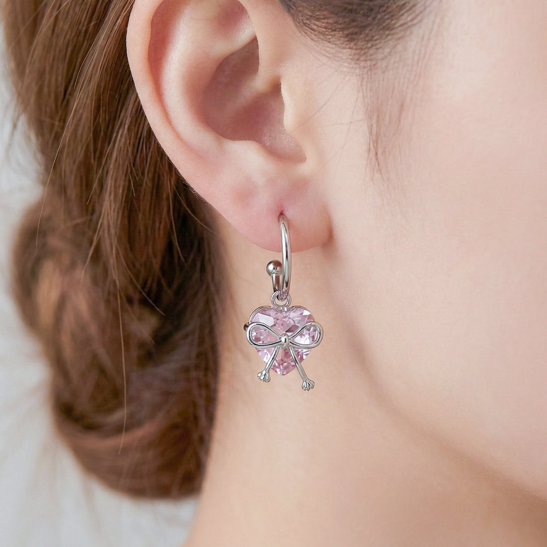 Blush Heart Luxe Bow Hoop Earrings