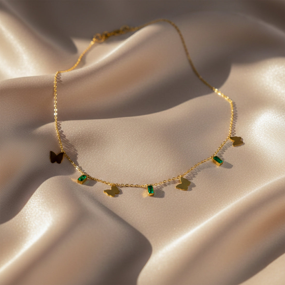 Green Stone Butterfly Charm Necklace