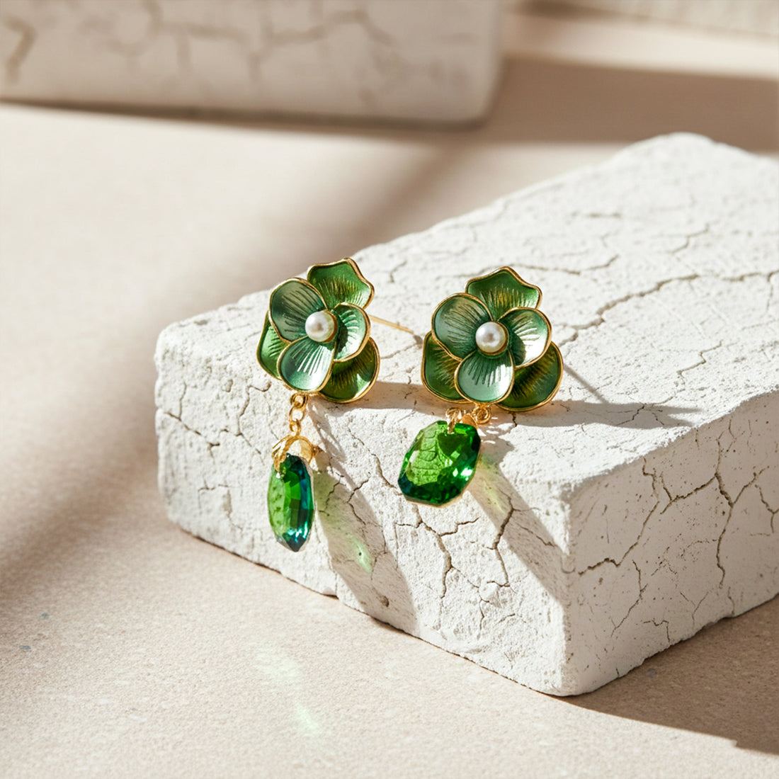 Premium Green Floral Stone Earrings