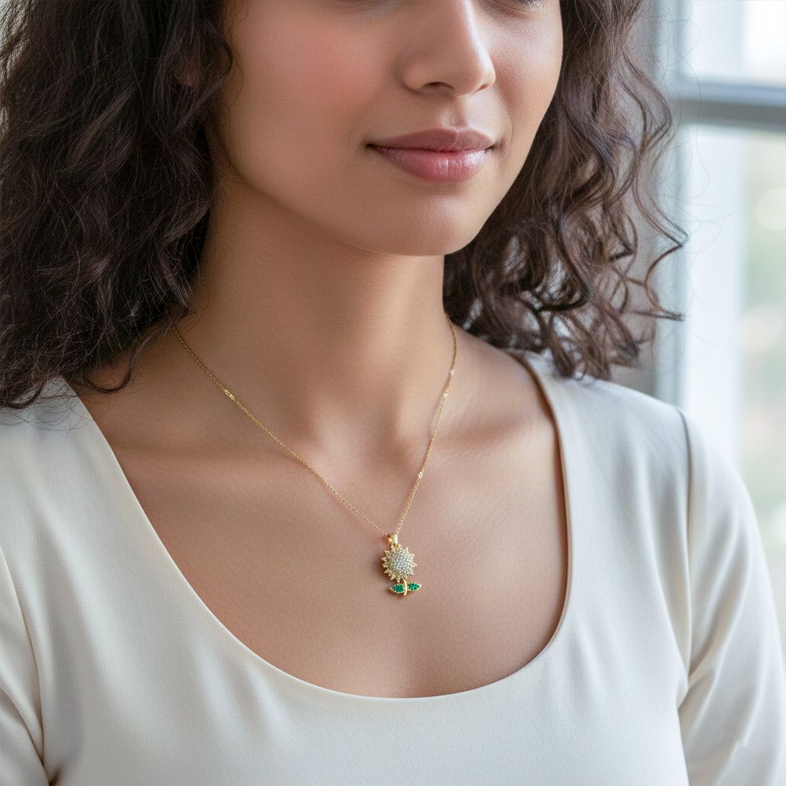 Sunflower Gold Pendant Necklace